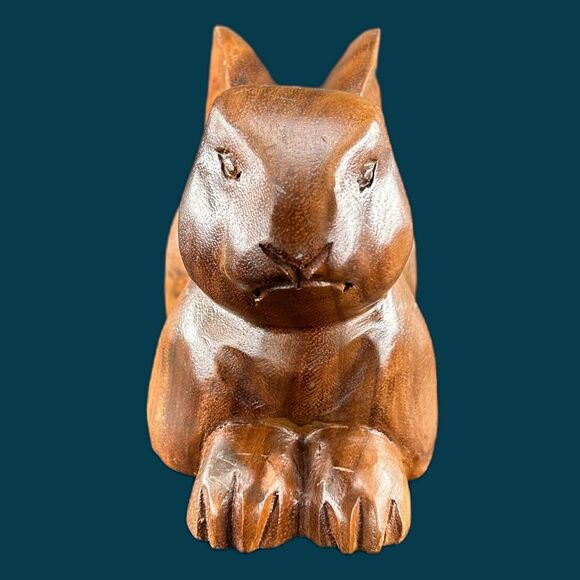 Gardeners Eden, Handcarved Wooden Easter Rabbit Figurine, Made In Philippines - Picture 6 of 9